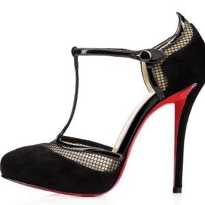 Christian Louboutin La Aichinger 120 T-Strap Suede/Patent Pump 37/6.5 WORN ONCE